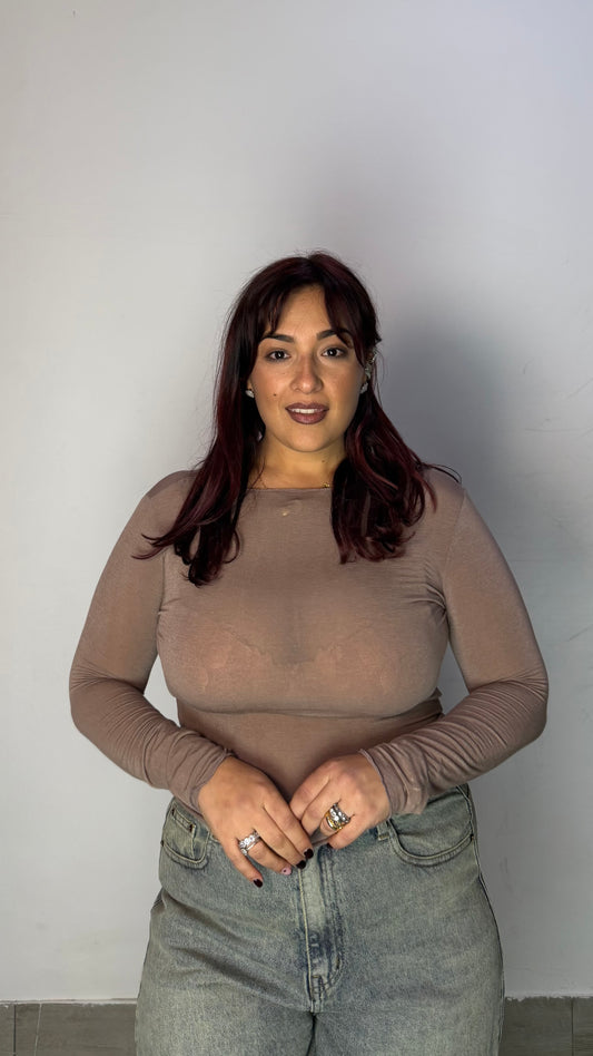 Shirt Velatissima Scollo a Barca Fango 37981