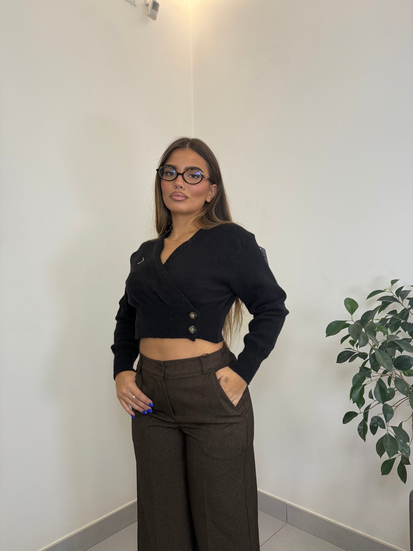 Maglioncino Cross in lana rasata nera 24631