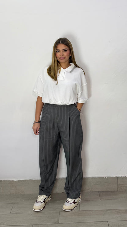 Pantalone Tailor a righe di gesso Grigio W5967