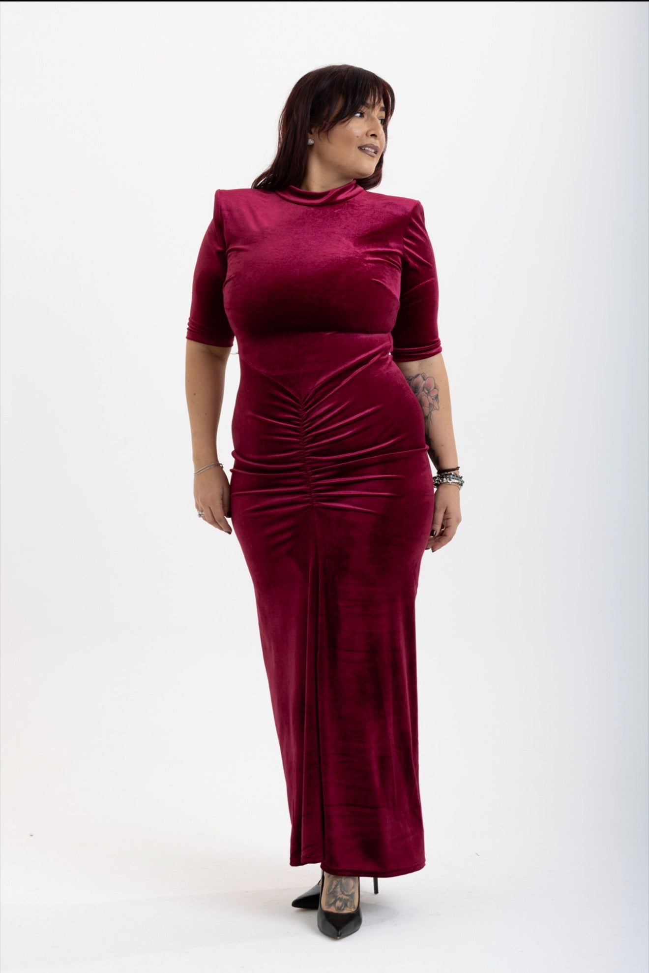 Dress Sirena con drappeggio Bordeaux in velluto 27393