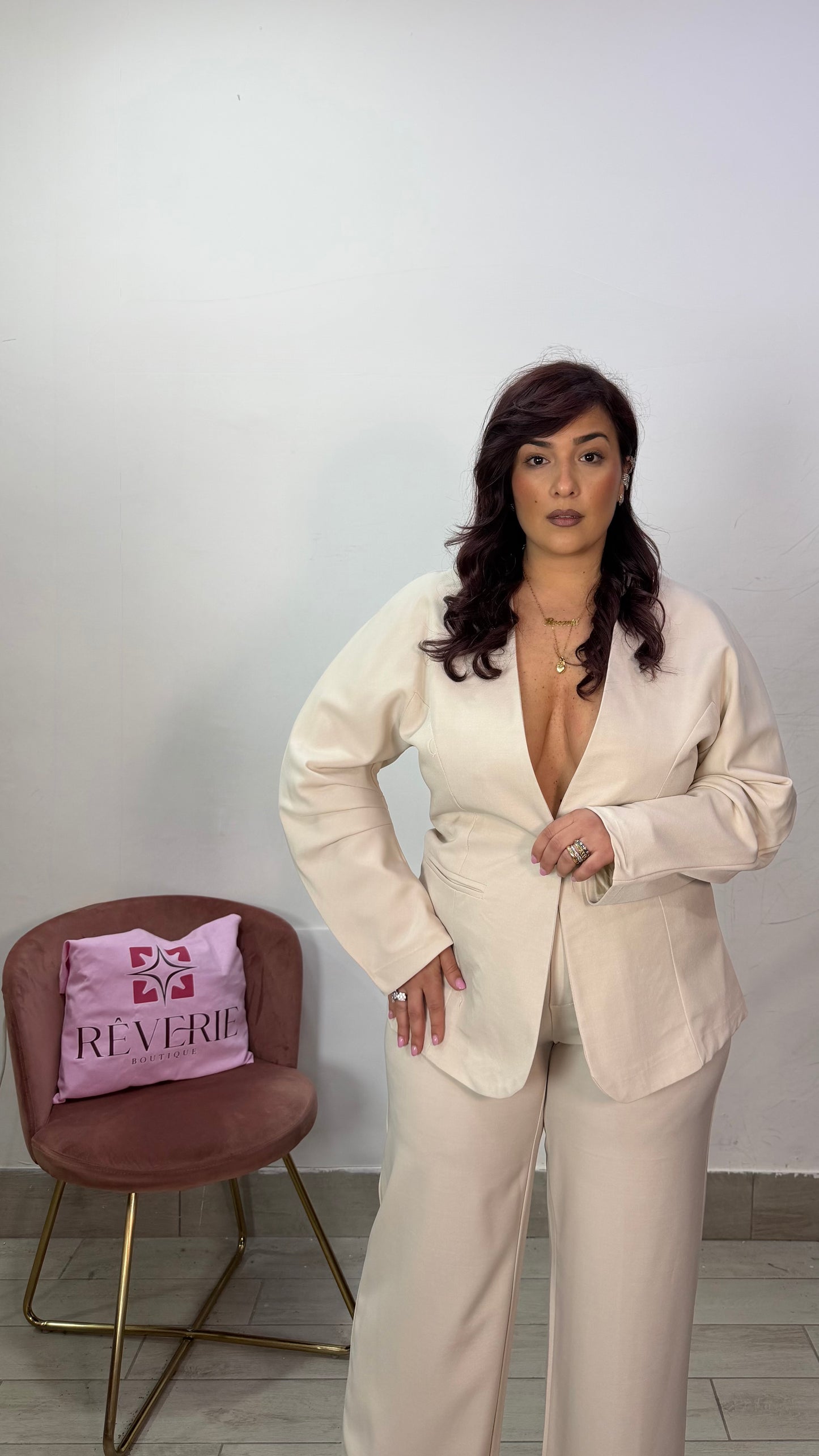 Tailleur Chèrie Beige con drappeggio 66728