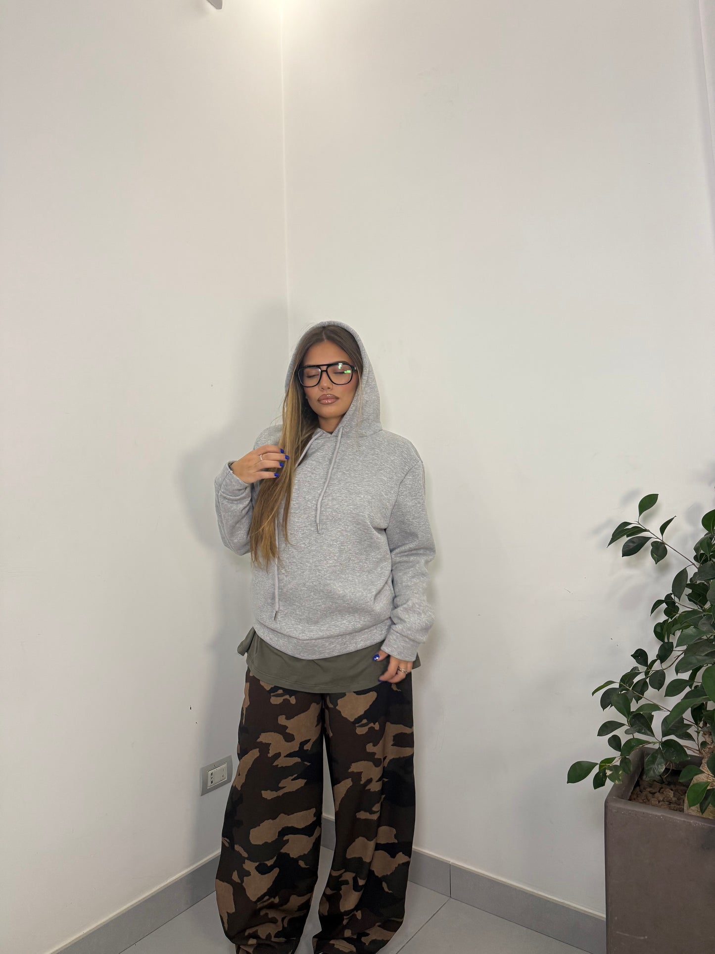 Felpa warmly con Cappuccio Felpata Grigia FD38061