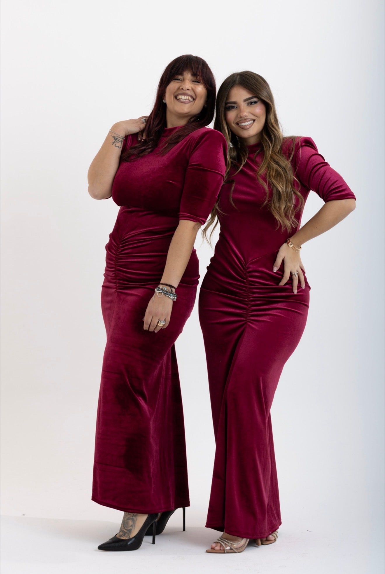 Dress Sirena con drappeggio Bordeaux in velluto 27393