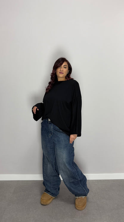 T-Shirt Silhouette con spalline Nera TS44