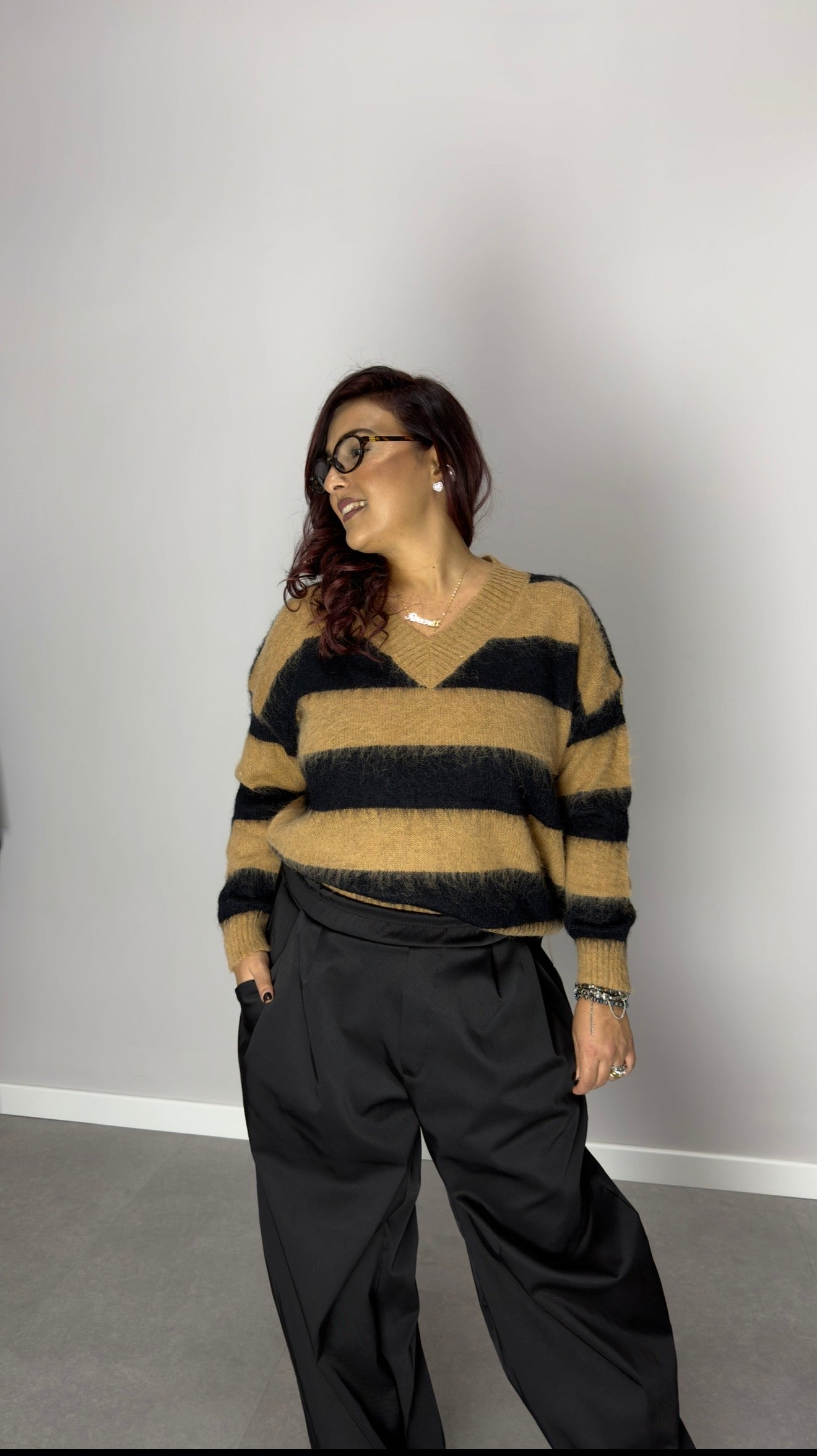 Pull ShineLine Beige e Nero in Lana 3056