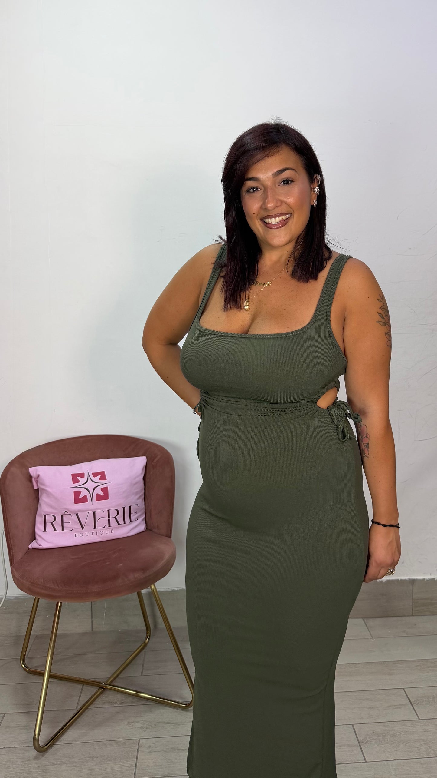 Dress Clara Verde a costine in tessuto 22283