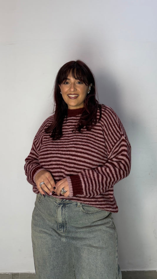 Pull Ariana a righe Rosa e Bordeaux A3279