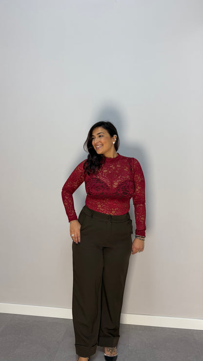 Pantalone Miss con piega Marrone PC44