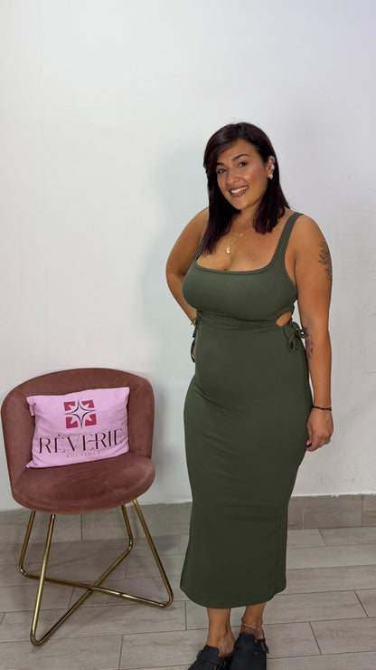 Dress Clara Verde a costine in tessuto 22283