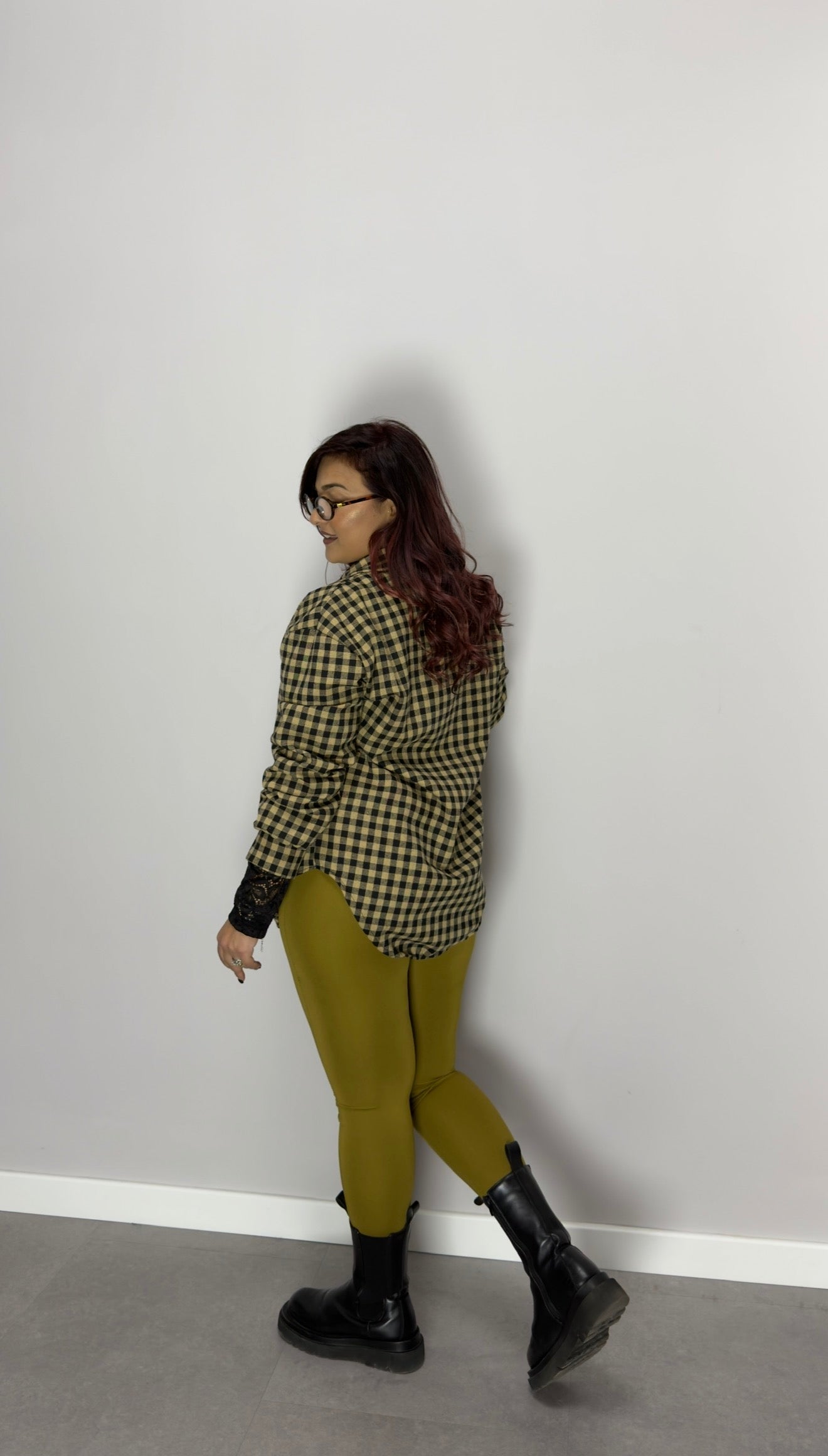 Camicia Nora Senape a Quadri in Cotone CN44