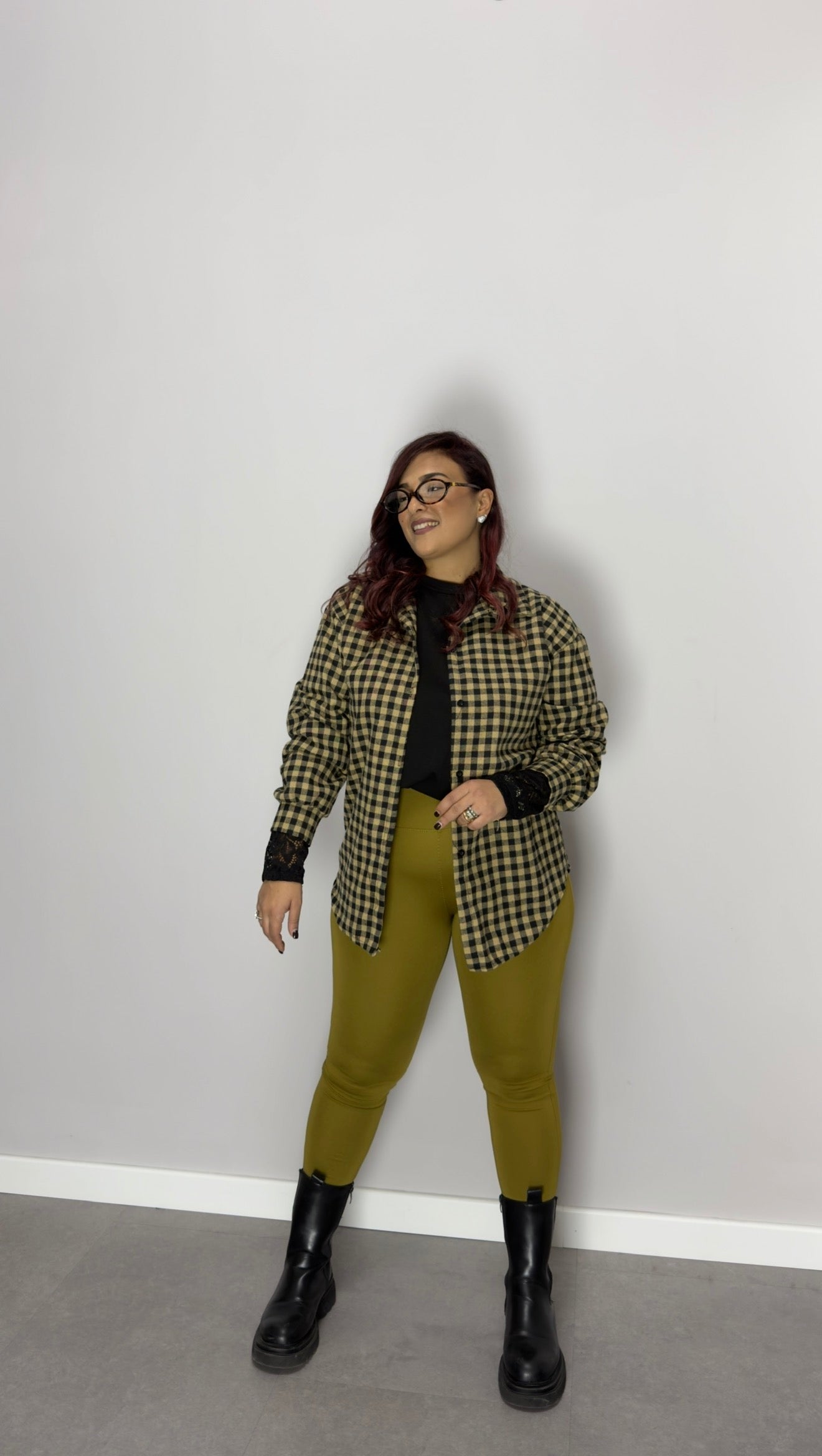 Camicia Nora Senape a Quadri in Cotone CN44