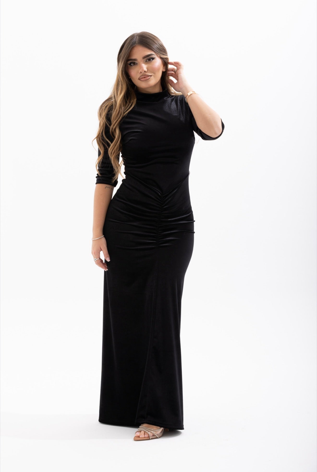 Dress Sirena con drappeggio In Velluto Nero 27393